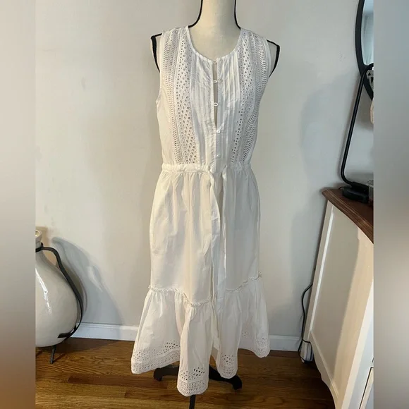 Lucky Brand White Eyelet Tie-Waist Midi Dress - Picture 8 of 15